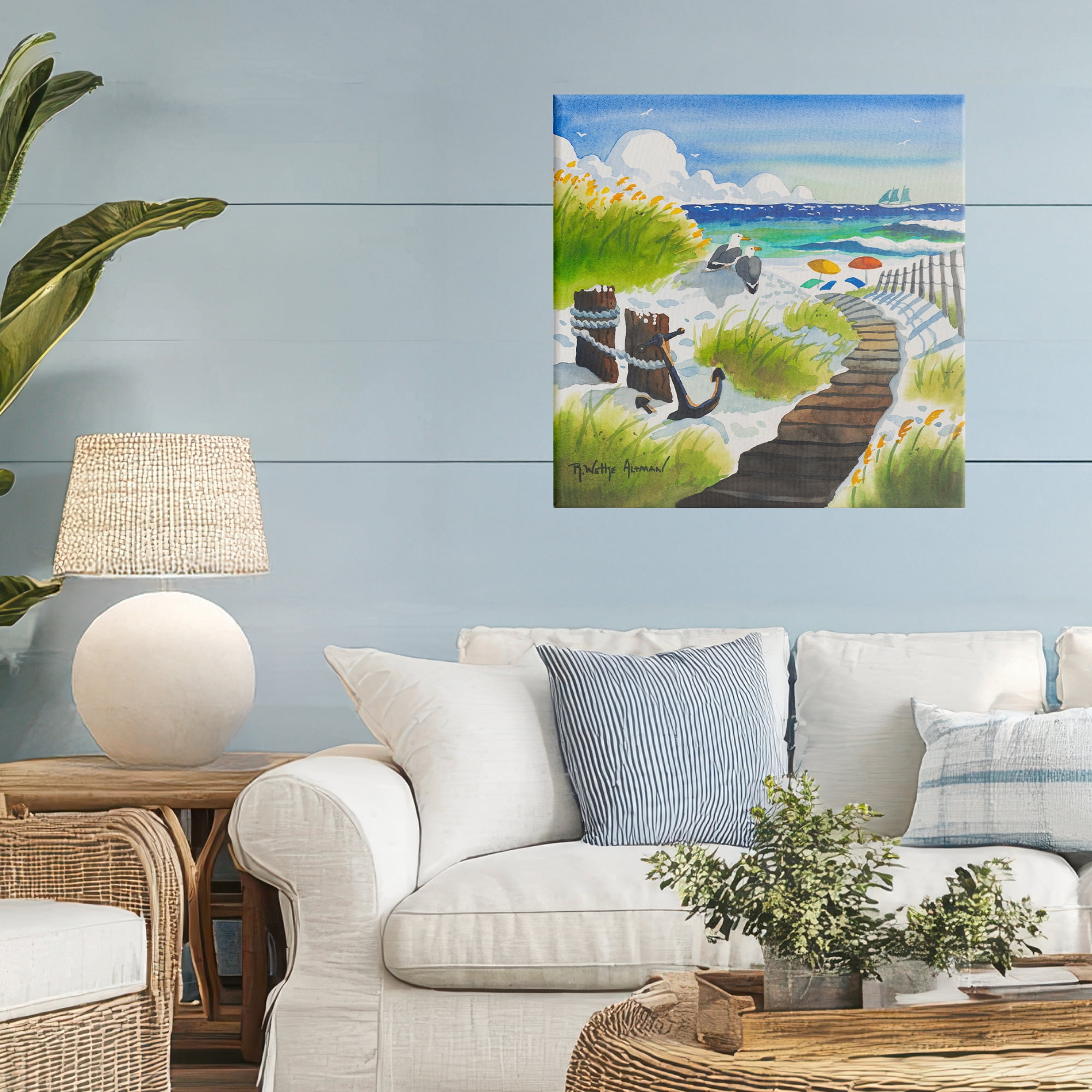 Stupell Industries Seagull & Anchor on Shore Canvas Wall Art, design by Robin Altman