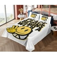 thumbnail image 4 of Ambesonne Emoji Fitted & Top Sheet Set with Shams, Hippie Peace Theme Funny Face, Mustard Dark Grey and White, 4 of 5