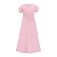 thumbnail image 3 of RXIRUCGD 2025 Vêtements d'Été pour Enfants Tout-Petits Filles Mignon Rayé Imprimé Manches Courtes Robe Extensible avec Poches Robe Longue en Ligne, 3 of 8