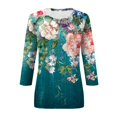 thumbnail image 5 of Womens T Shirts Fashion Summer Round Neckline 3/4 Sleeve Comfortable Floral Print Blue Tank Tops Sizes M, 5 of 5