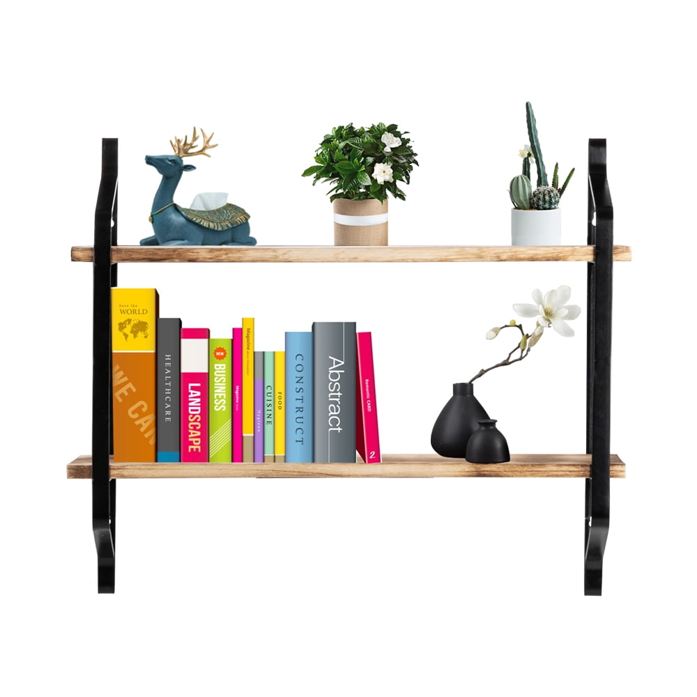 Lowestbest Floating Shelves, Storage Shelves for Bedroom, 2 Tiers Rustic Wooden Wall Shelf, Industrial Wall Mount Shelf, Bathroom, Living Room, Kitchen Lowestbest Floating Shelves, Storage Shelves for Bedroom, 2 Tiers Rustic Wooden Wall Shelf, Industrial Wall Mount Shelf, Bathroom, Living Room, Kitchen