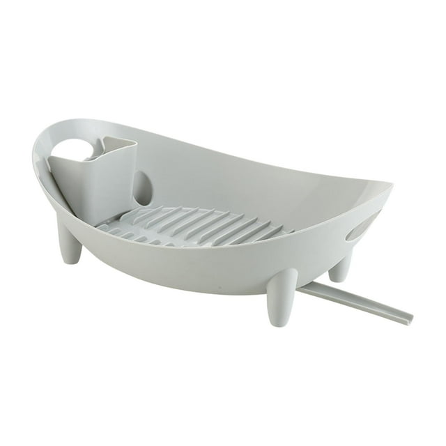 Escurridor de platos, soporte para escurridor de cocina, base antideslizante con salida de agua para platos, Gris