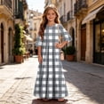 thumbnail image 4 of LJEFF Girls Dress with Pocket, 3/4 sleeves Flowy Tiered Skirt Plaid Crew Neck Casual Dresses for Kids Black Size 4 T, 4 of 6