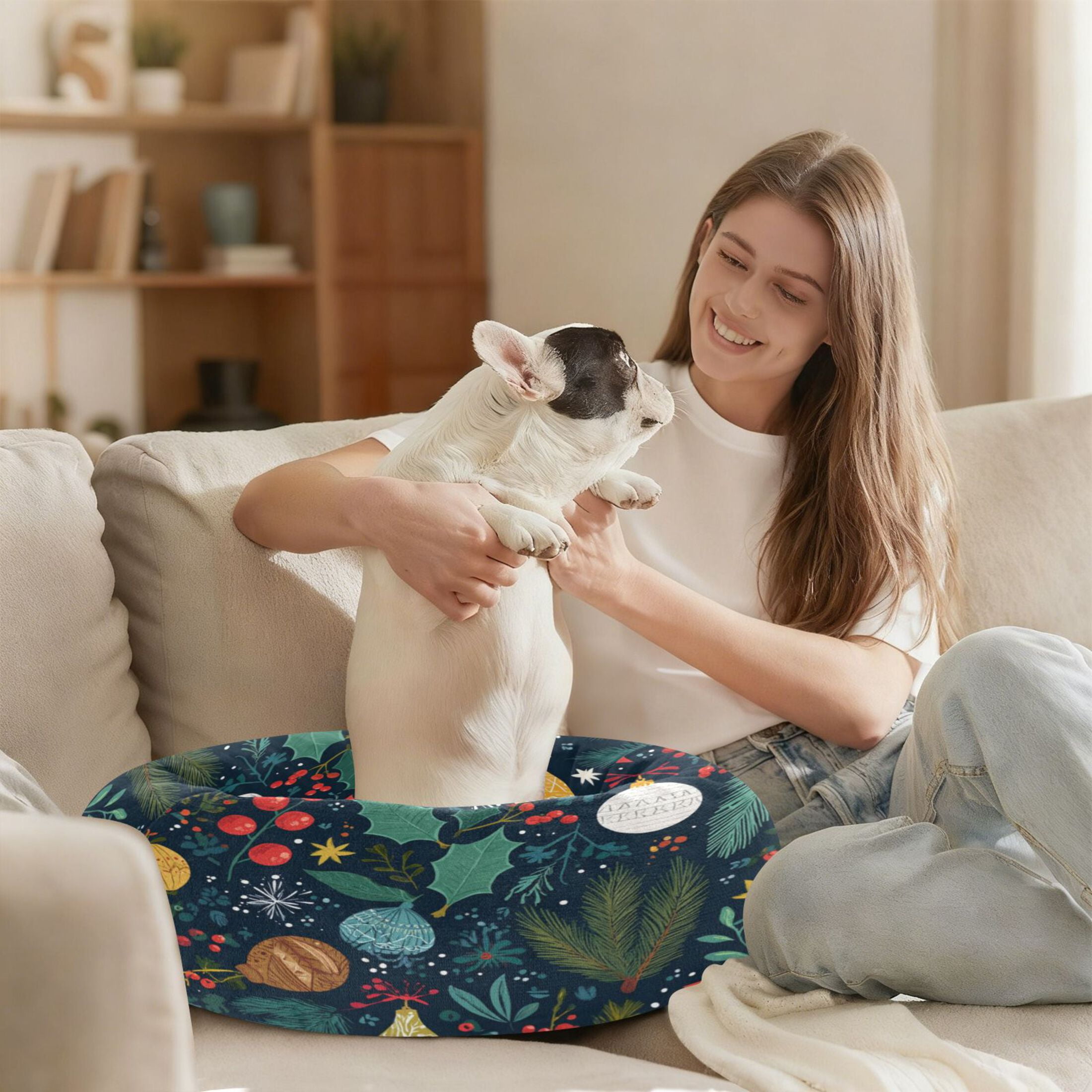 Iauyy Pet Couch Donut Cat Bed for Indoor Cats/Small Dogs Washable & Machine with Non-slip Bottom Calming Cat Furniture, Magical Patterns (M)