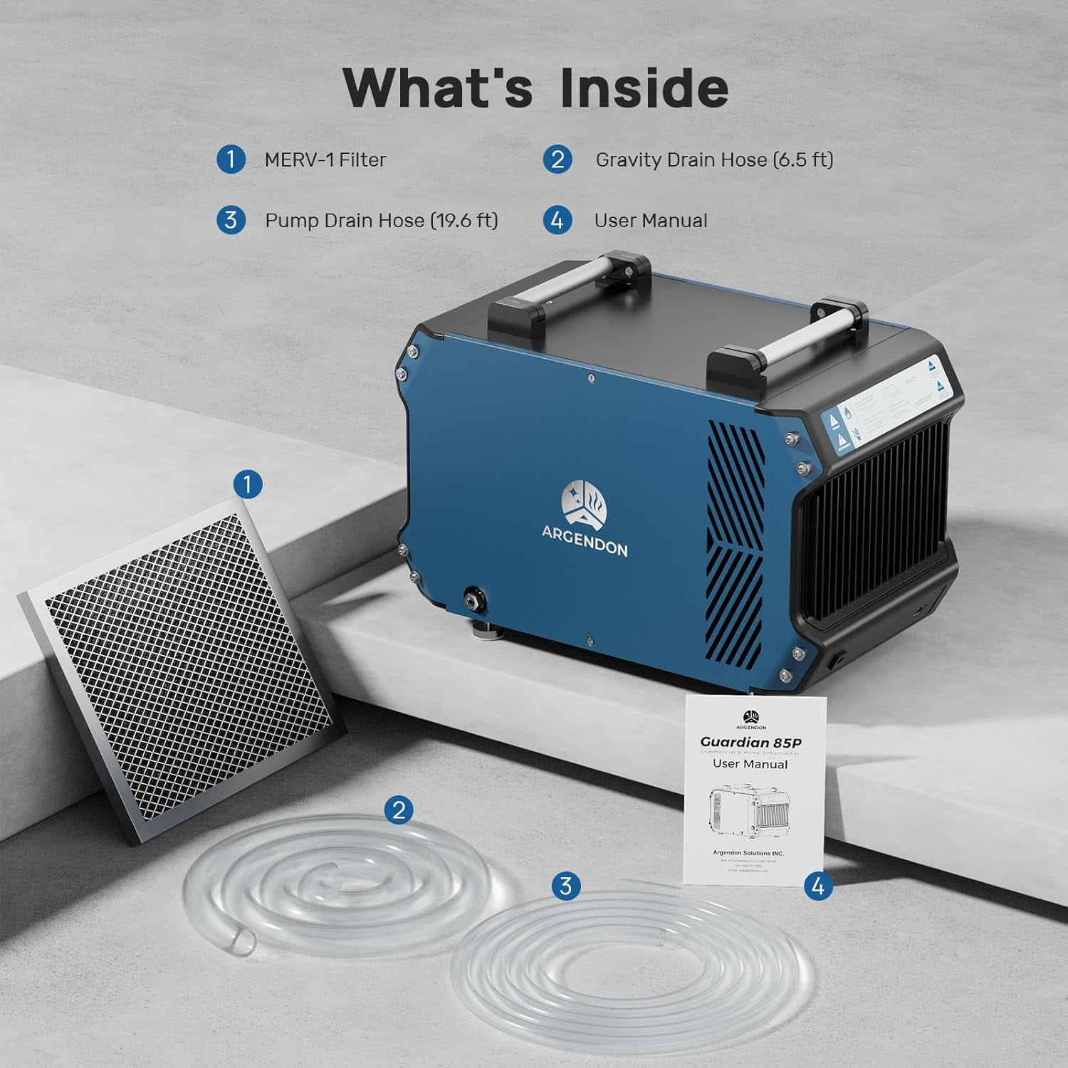 ARGENDON 180 Pints Crawlspace Dehumidifiers with Pump and Drain Hose,Commercial Dehumidifier for Basement, Industrial Large Spaces, Basement, Job Sites, cETL, Up to 2,300 sq. ft.5-Year Limited Warran