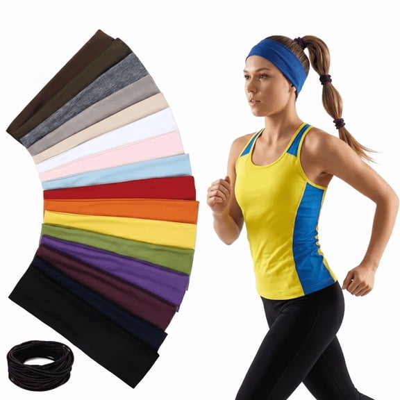 16 Pack Colorful Stretch Sweat-Wicking Headbands   100 Count Black Damage-Free Hair Ties, Elastic Sports Hair Accessories For Women Daily Exercise