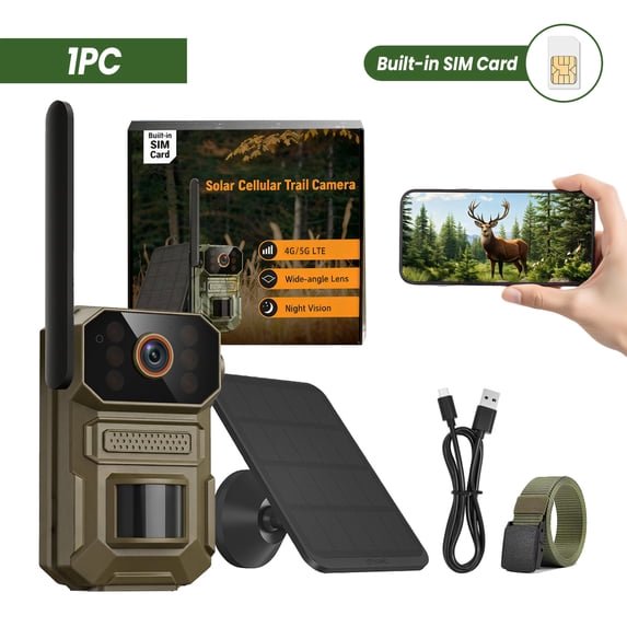 4K Cellular Trail Outdoor Camera With Free Solar Panels, Motion Detection, featuring infrared night vision, and wide-angle lens - suitable for wildlife observation, IP65