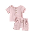 thumbnail image 1 of ZAXARRA Infant Boys Summer Outfits Solid Color Buttons Short Sleeve Crew Neck T-Shirts and Elastic Waist Shorts 2Pcs Clothes Set, 1 of 9