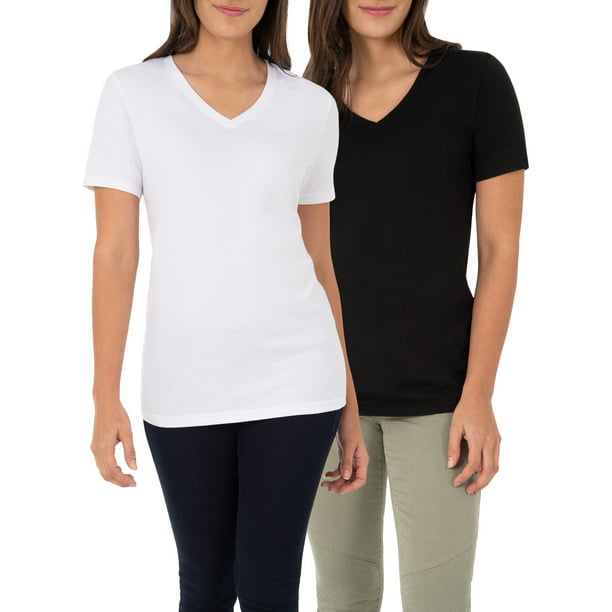 Time Tru Women's Essential Short T-Shirt, 2 Pk Bundle - Walmart.com