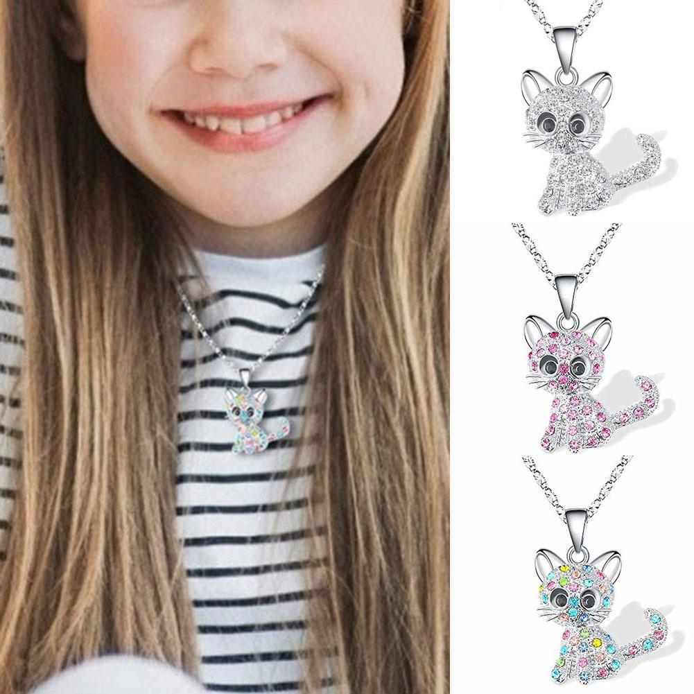 Cat Pendant Necklaces Diamond Kitty Chain Necklaces Colorful Crystal Cartoon Animal Necklaces Jewelry for Kids Girls Z7H3 - image 2 of 9