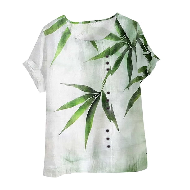 Vestidos Casuales Para Mujer, Blusas De Mujer De Moda Blusa tipo túnica informal de lino con estampado de peces y botones de manga corta para mujer