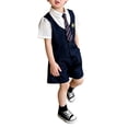 thumbnail image 2 of Angala 3 Piece Outfit For Little Boys Short Sleeve Notch Neck College Style T-Shirts Shorts Set Boys Fall Casual Clothes, 2 of 4