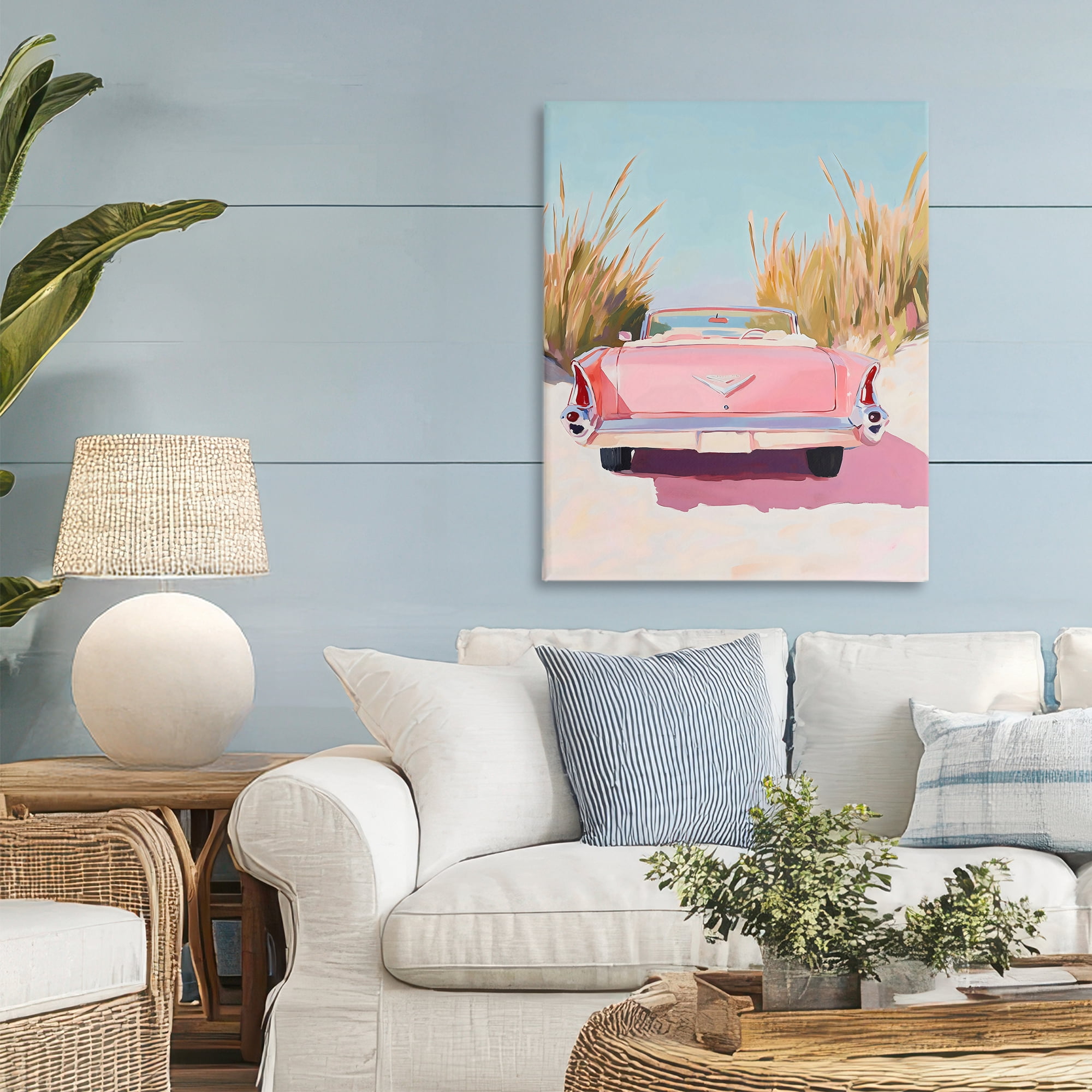Stupell Industries Pink Cadillac on Beach Canvas Wall Art, design by The Prints Vibe