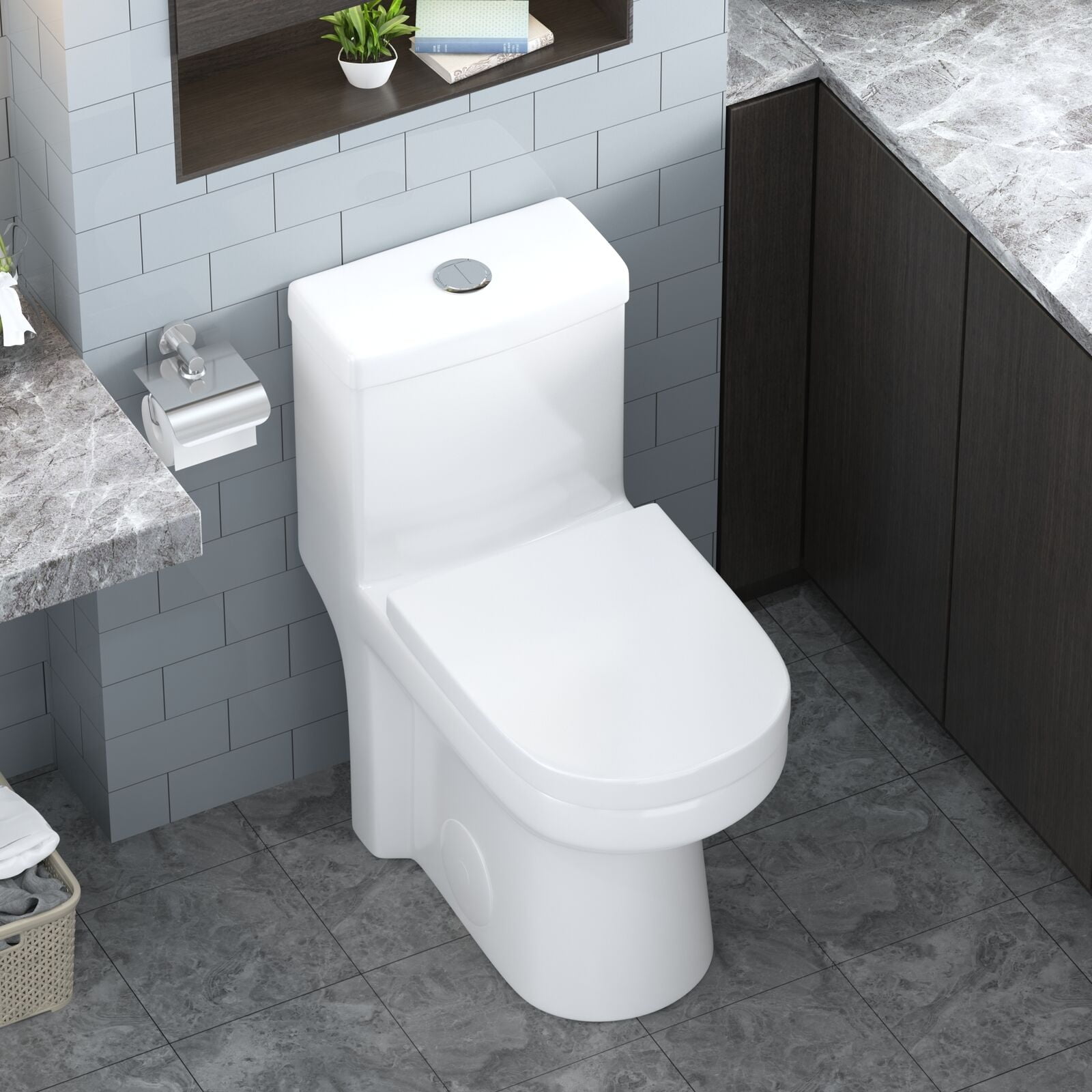 HOROW Small Toilet One Piece Short Compact Bathroom Tiny Mini Commode Water Closet Dual Flush Concealed Trapway