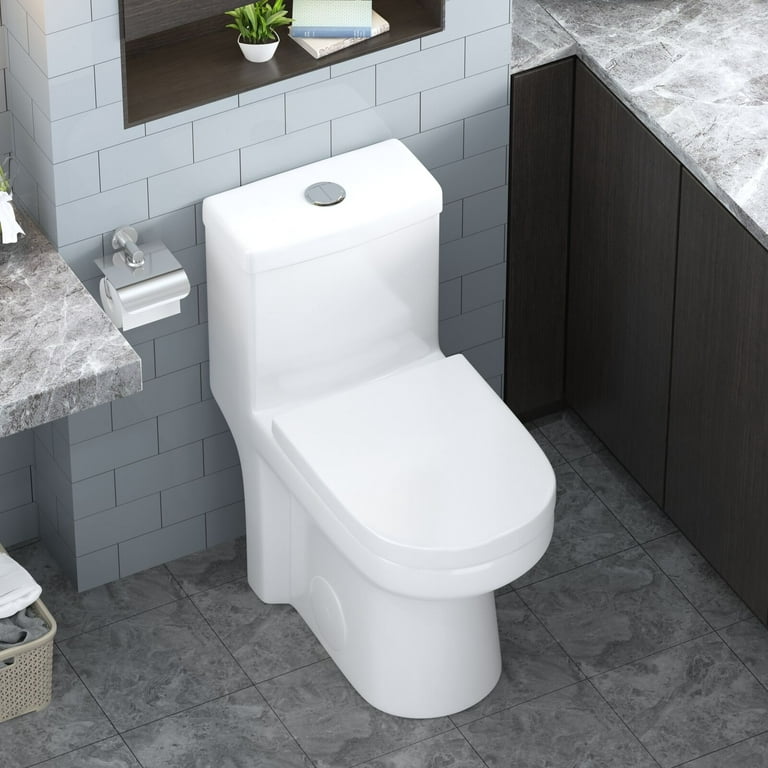 HOROW HWMT-8733 Small Toilet 25 inch Long x 13.4 inch Wide x 28.4 inch High One Piece Short Compact Bathroom Tiny Mini Commode Water Closet Dual Flush