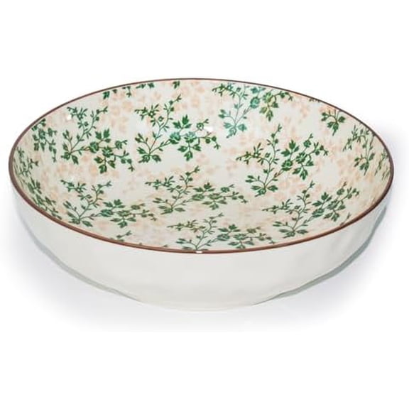 Large Serving Bowls, 78 Oz Extra Large Salad Bowl, Green Floral Pattern Design Decorative Bowls for Salad, Fruit, Pasta and Dinner, Serving Dishes for Party, Dishwasher & Microwave Safe$$