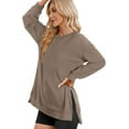 thumbnail image 2 of Crewneck Sweatshirt for Women Loose Fit Oversized Pullover Side Slit Zipper 2023 Fall, 2 of 8