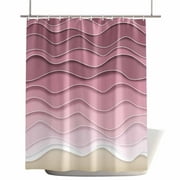Shower Curtains for Bathroom-36"x78",Modern Coastal Ocean Pink Sea Waves Waterproof Bath Curtain Grommet Shower Curtain Set with Hooks,Geometric Water Ripple Washable Bath Accessories