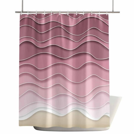 Shower Curtains for Bathroom-60"x72",Modern Coastal Ocean Pink Sea Waves Waterproof Bath Curtain Grommet Shower Curtain Set with Hooks,Geometric Water Ripple Washable Bath Accessories