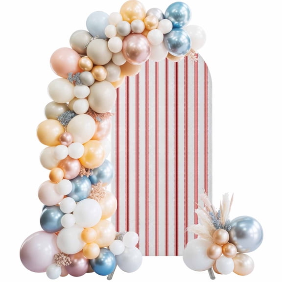 Red Striped Arch Backdrop Cover, Spandex Fitted Wedding Arch Cover, Red White Stripes Farmhouse Round Top Stand Covers for Birthday Ceremony Bridal Shower Party Decor 4x1.65 Ft