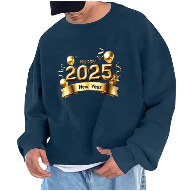 Styesk Chemises pour Hommes Chandail en Molleton Imprimé Année 2025 Chandail Col Rond Manches Longues Exercice Sans Chapeau Chandail à Capuchon