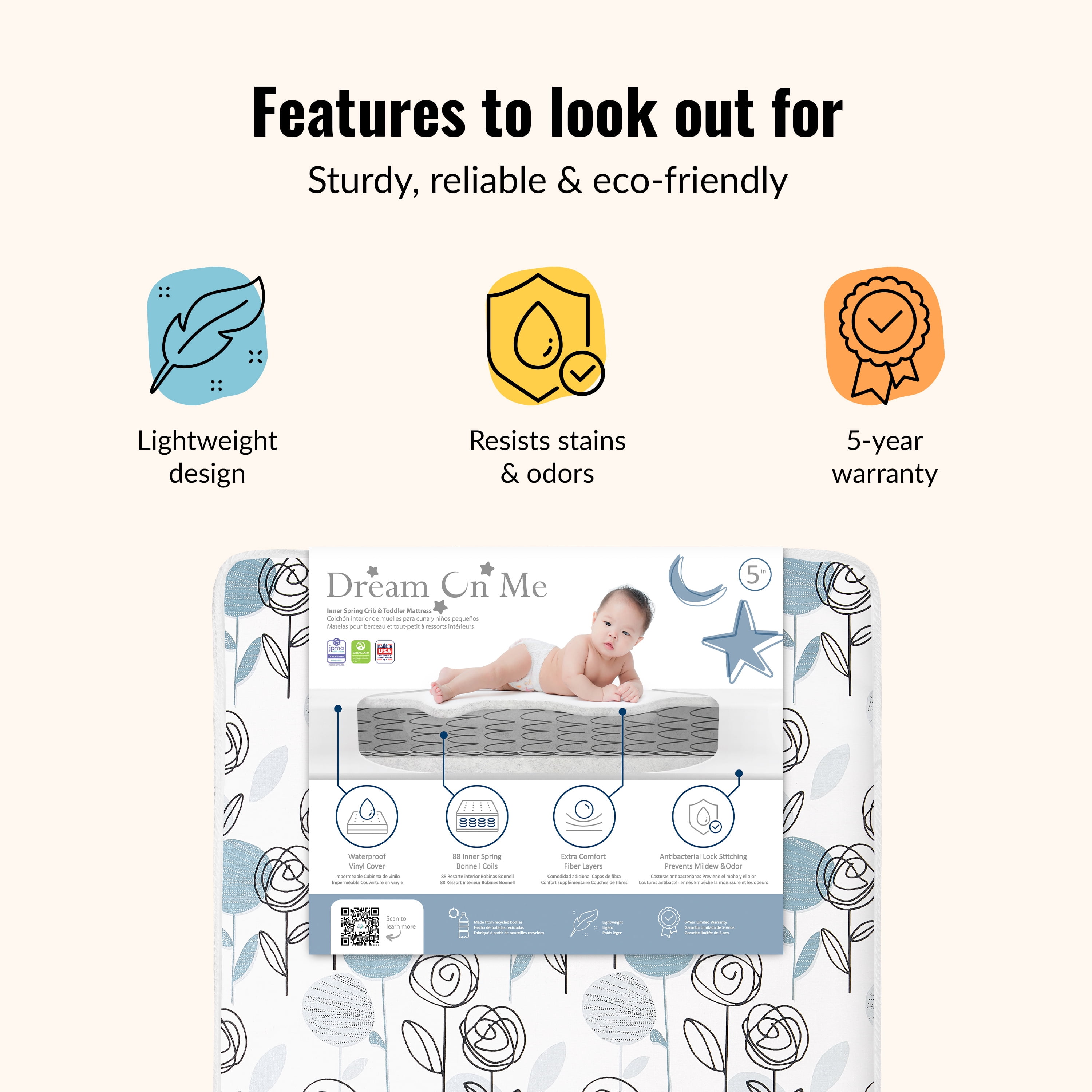 Dream On Me Nap Nest Crib and Toddler Mattress, Teal Flowers