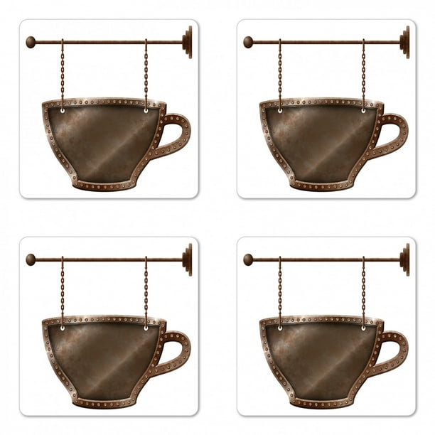 Coffee Coaster Set of 4, Old Rusty Cup Hanging Signboard ...