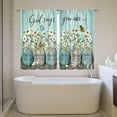 thumbnail image 5 of Farmhouse Floral Kitchen Curtains Teal Daisy Rustic Vintage Flower Inspirational Small Short Cafe Window Curtains Wooden Country Quotes Bathroom Tier Window Treatment Drapes Fabric 2 Panels 26x36 Inch, 5 of 6