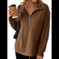 thumbnail image 2 of Sudadera Ligera y Suave de Larga con Solapa y Media Cremallera para Mujer, Estilo Informal, Holgada y con Cuello de . Café XXL, 2 of 8