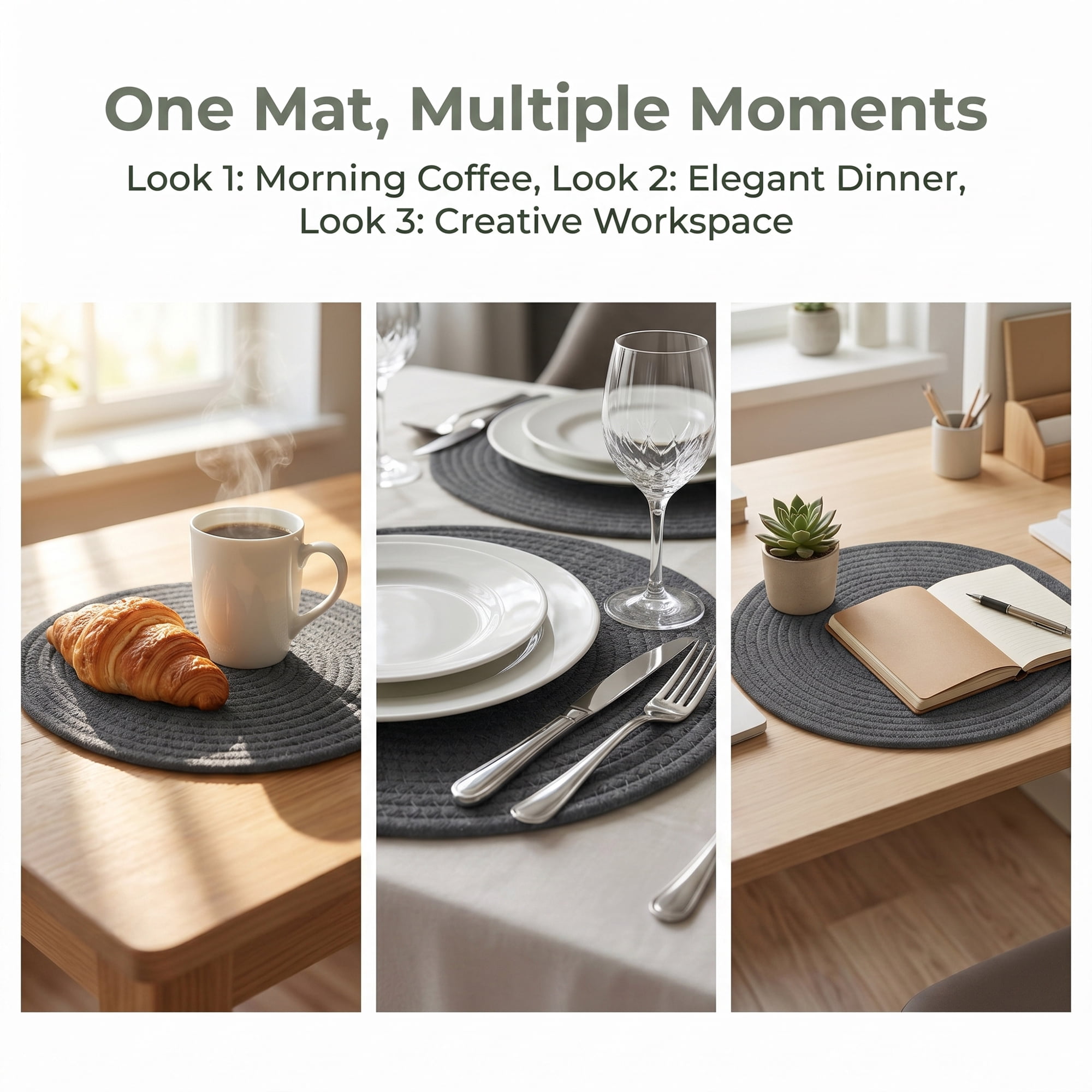 Unique Bargains Placemats Set of 4 Cotton Round Placemats for Dining Table Dark Gray