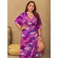 thumbnail image 2 of Women's Plus Size Slit Printed Half Sleeve Maxi Dress 100% Viscose With Elegant Flowing Silhouette All Day Comfort, 2 of 10