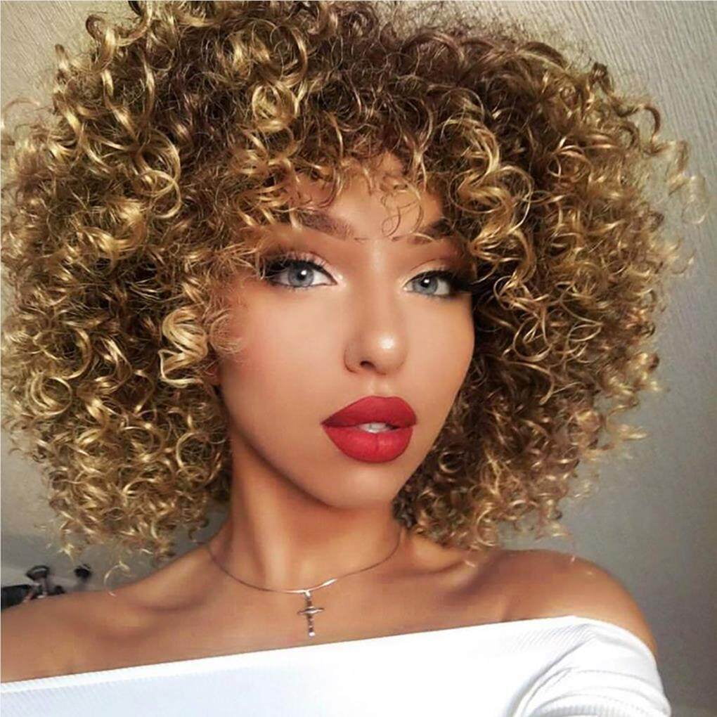 Curly Wig with Bangs Short Blonde Curly Wig Synthetic Hair Heat Resistant Full Wigs for Women Walmart