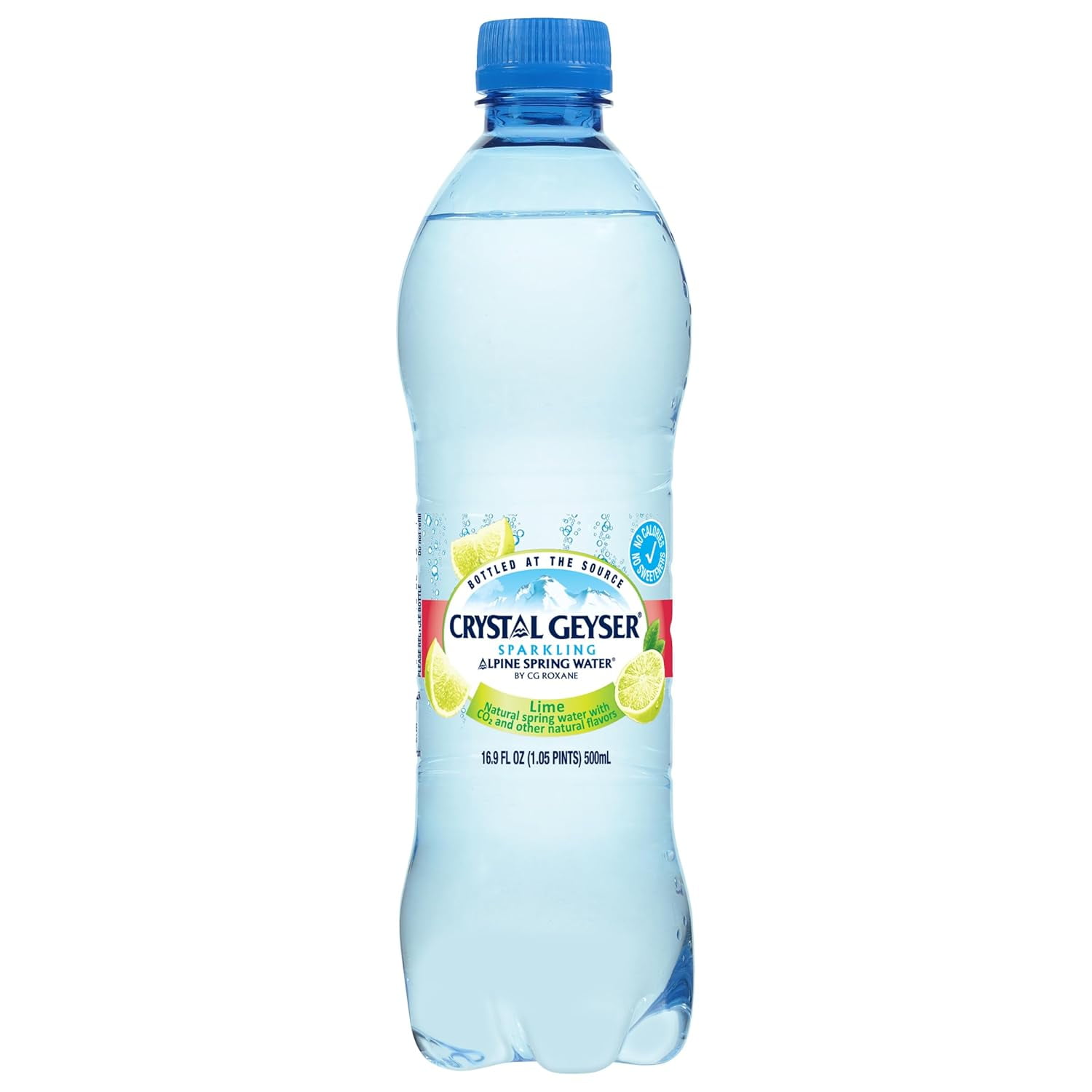 Crystal Geyser Sparkling Lime Alpine Natural Spring Water, 24-Pack, 16.9oz Bottles, Zero Calories and No Sweeteners, Naturally Flavored, Bottled at The Source