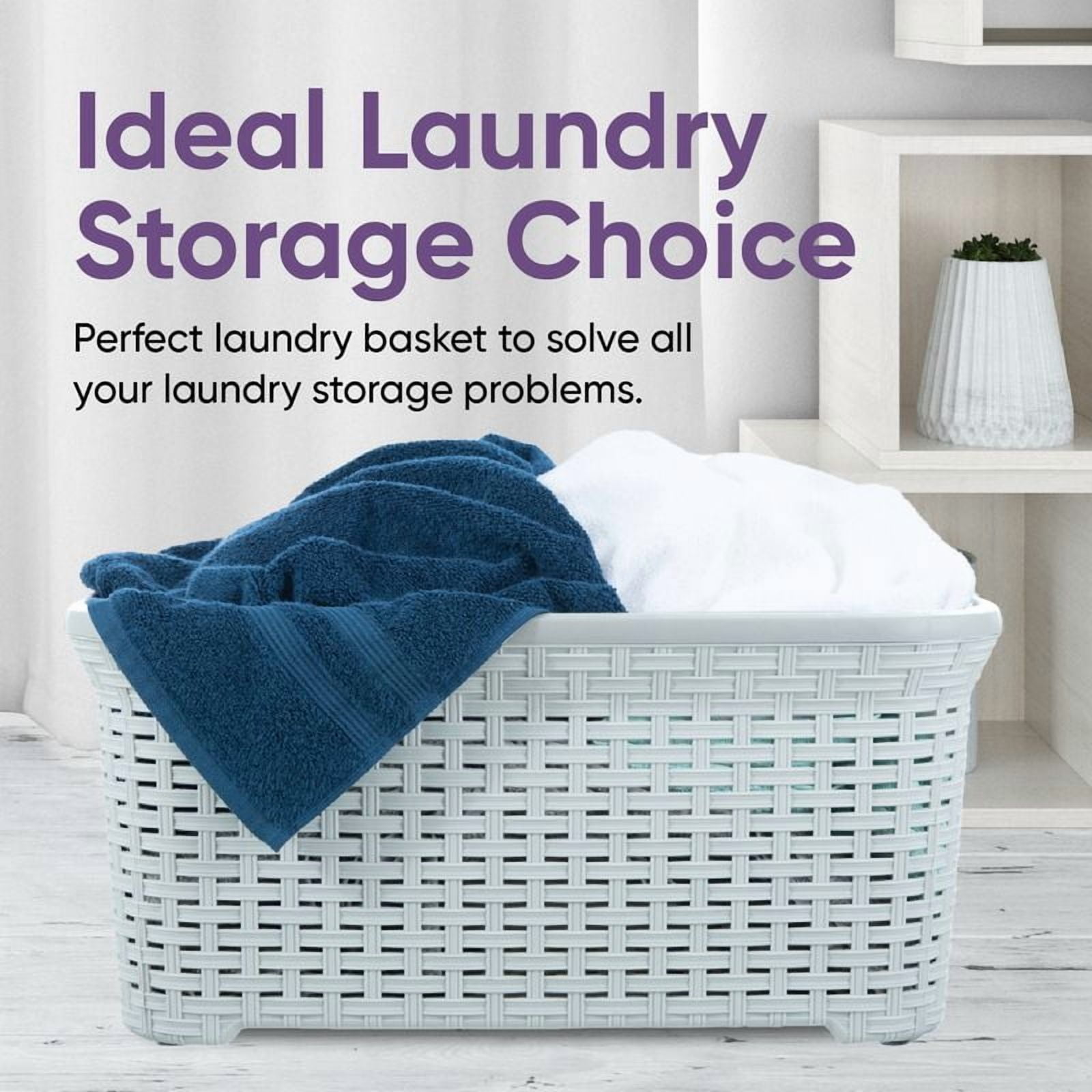 Superio Wicker Style Laundry Basket with Cutout Handles, Perforated Laundry Basket, Dirty Clothes Hamper for Laundry, Bathroom, Bedroom – 50 Liter, 1.4 Bushel