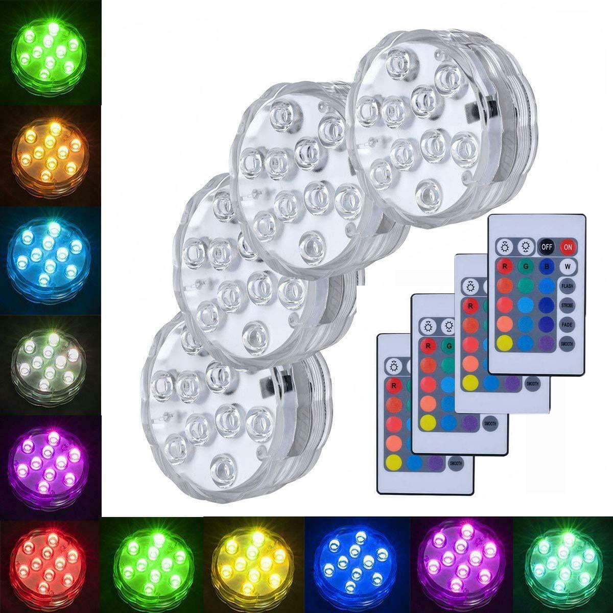 Submersible LED Lights, Underwater Waterproof Battery Operated Remote
