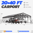 thumbnail image 2 of Mellcom 20x40ft Heavy Duty Carport, Steel Carport with Galvanized Steel Roof and Frame, Portable Garage for 4 Cars, Rv, Tractors and Boat, Gray, 2 of 8