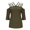 thumbnail image 3 of Womens Spaghetti Straps Cold Shoulder Shirts Casual Half Sleeve Tops, Green,XL, 3 of 5