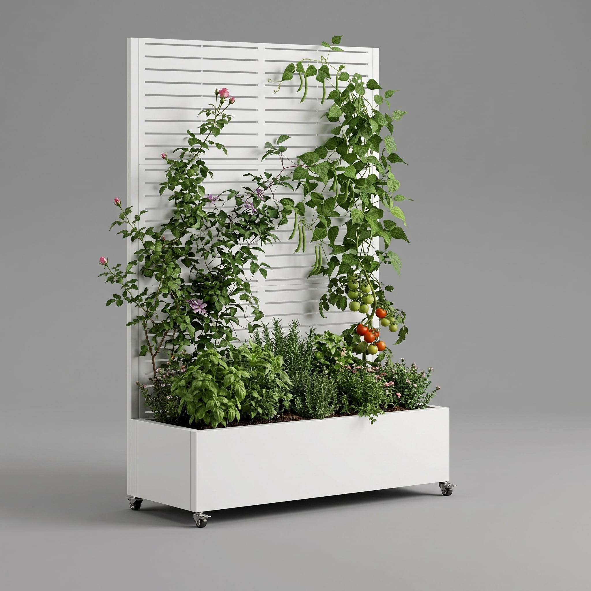 Metal Planter Box with Trellis, 73"x47"x16" Metal Raised Garden Bed with Trellis, Metal Planter Box with Drainage Holes & Lockable Wheels & Privacy Screen for Climbing Plants, Vegetables, Vines