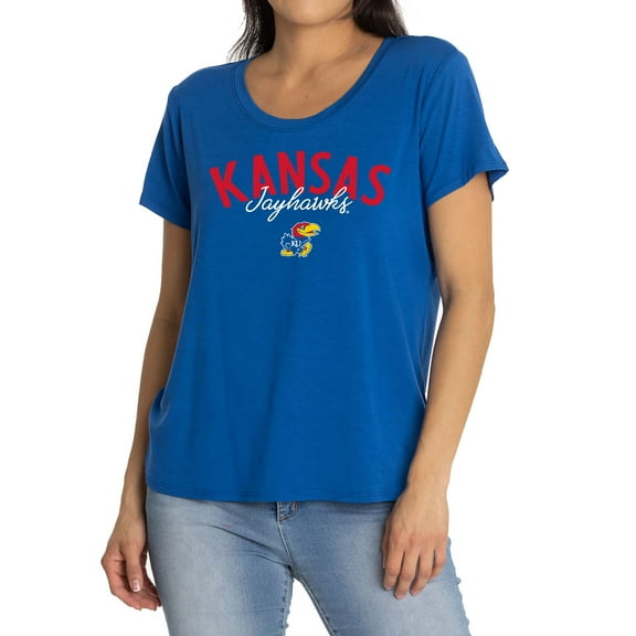 Women's Royal Kansas Jayhawks Scarlet Scoop Neck T-Shirt
