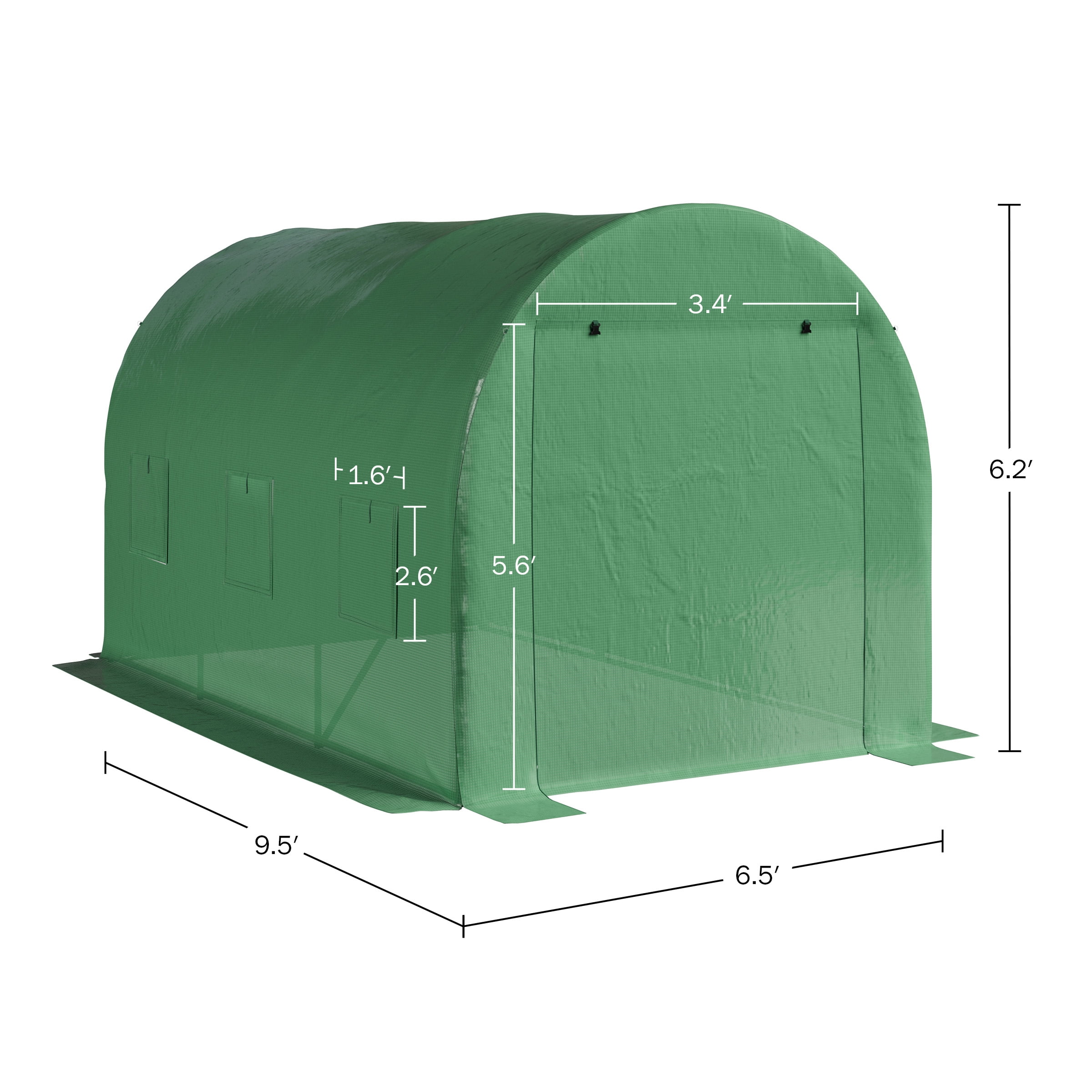 Home-Complete 9.5ft x 6.5ft x 6.2ft Walk In Greenhouse with Windows