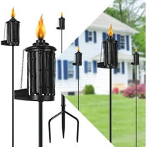 Home Garden Torch Set of 6, 16oz Outdoor Metal Torch Garden Décor,59-Inch Upgraded Citronella Torches with 3-Prong Grounded Stake, Metal Light Torches for Party Patio Pathway