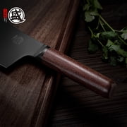 MITSUMOTO SAKARI 7 inch Japanese Nakiri Chef Knife, Professional Black Titanium Coated Vegetable Kitchen Knife, German Premium Alloy Steel Cooking Chefs Knives (Walnut Handle)