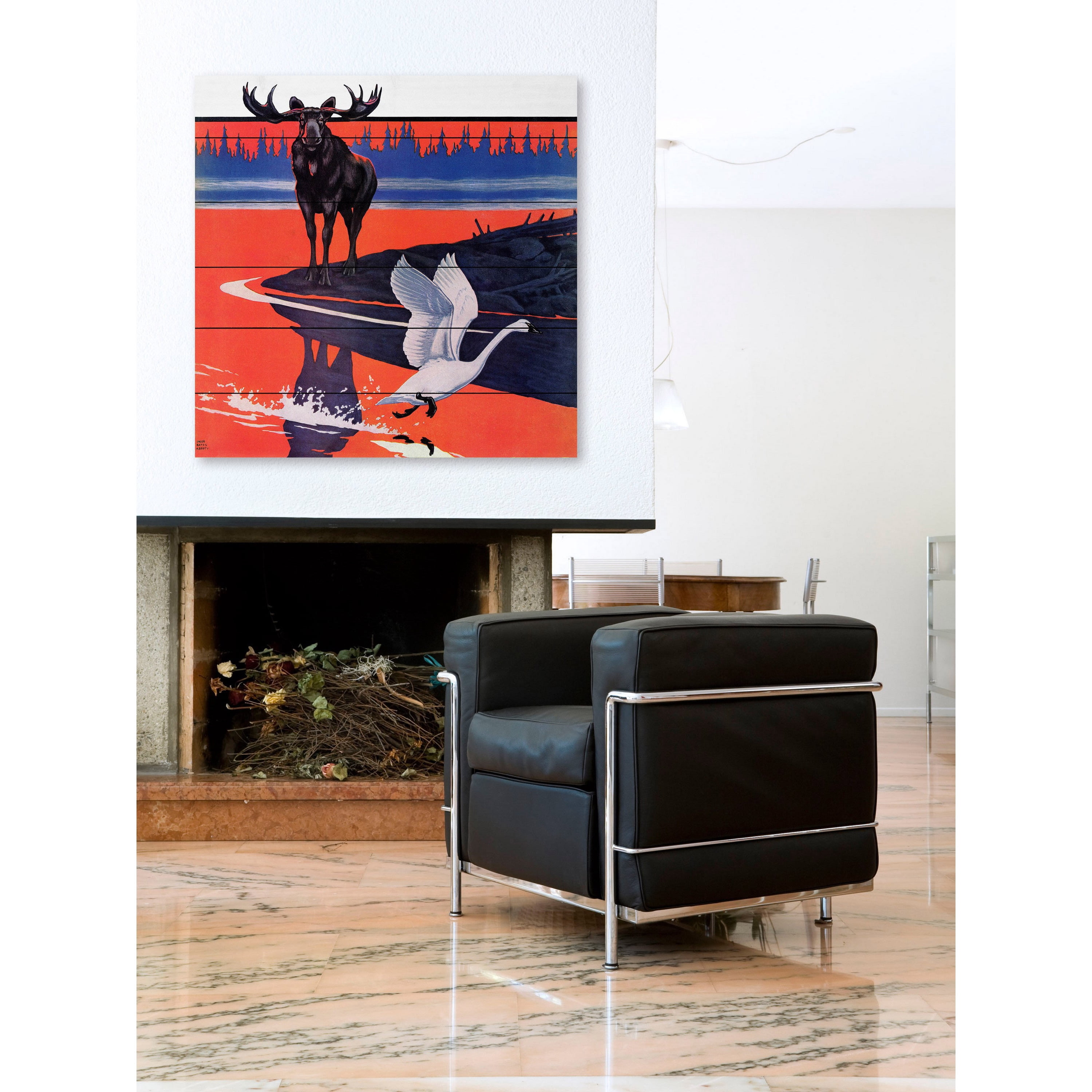 Marmont Hill "Moose Reflection" Painting Print on White Wood