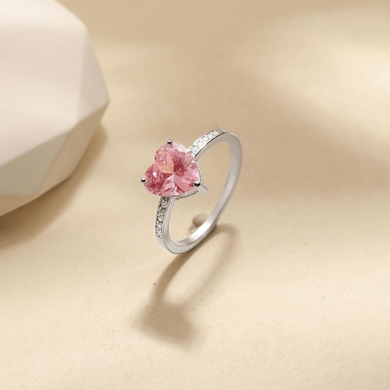 Dainty Pink Cubic Zirconia Heart Ring for Women 925 Sterling  display picture 1