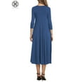 thumbnail image 4 of Luxtrada Women's Solid Casual Basic Comfy 3/4 Sleeve Loose Fit A-line Midi Dress (Navy,2XL), 4 of 6