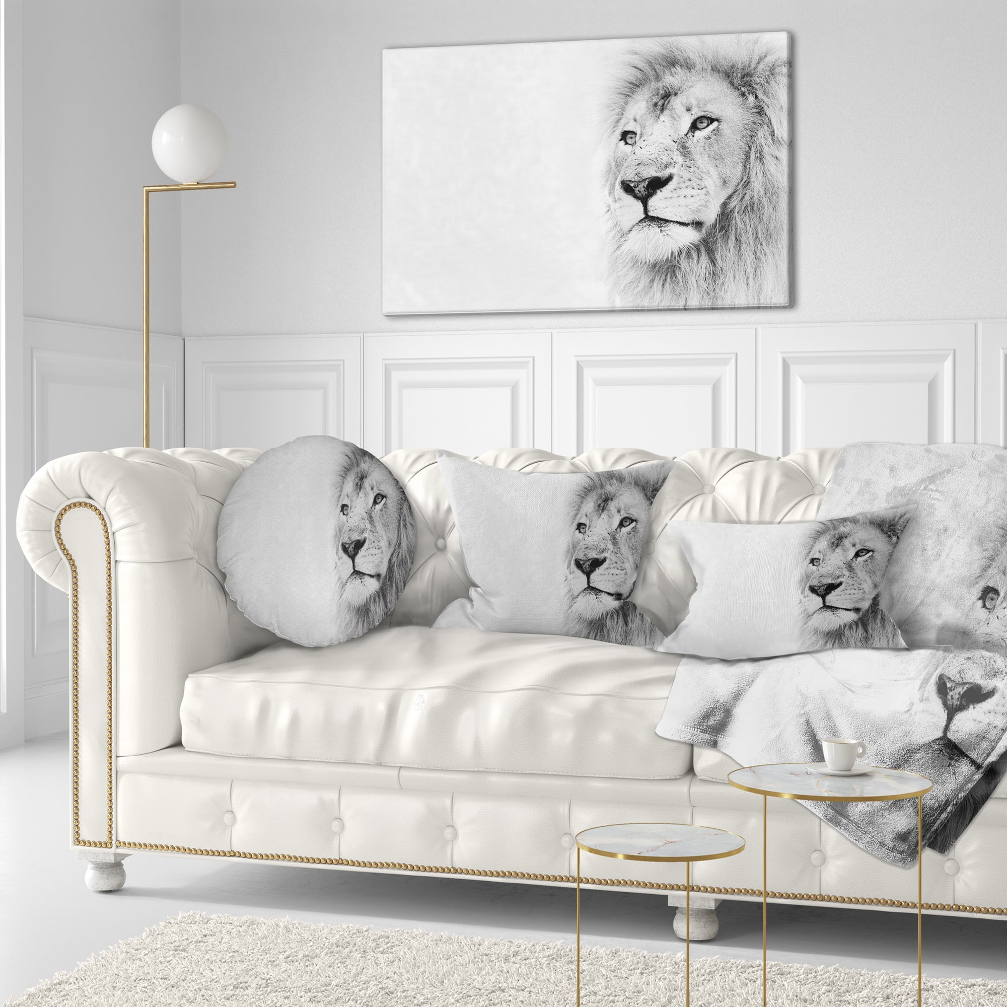 Designart Lion Face on Card Banner - Animal Throw Pillow - 12x20