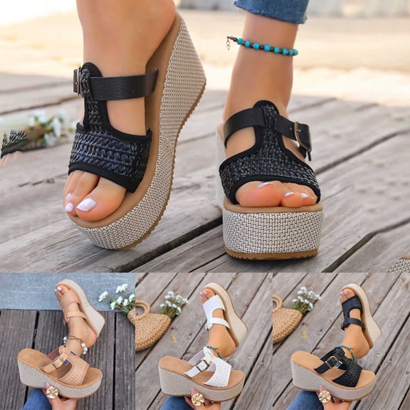 Miluxas Womens Espadrilles Wedge Sandals Slides Platform Slip on Open Toe Summer Mules Shoes with Buckle White 9.5(43)
