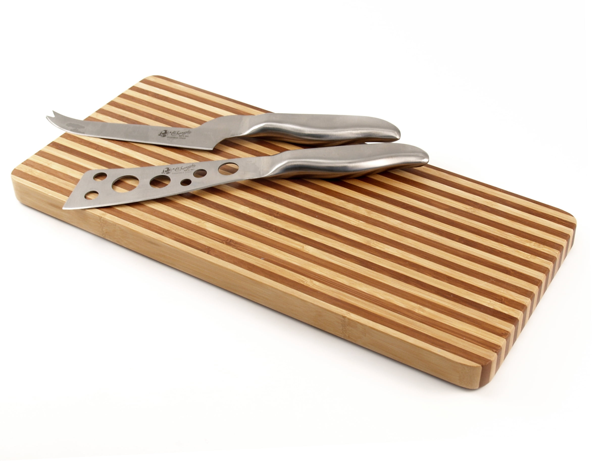 Two Toned Bamboo Cheese Cutting Board Set with Knives 3 Piece