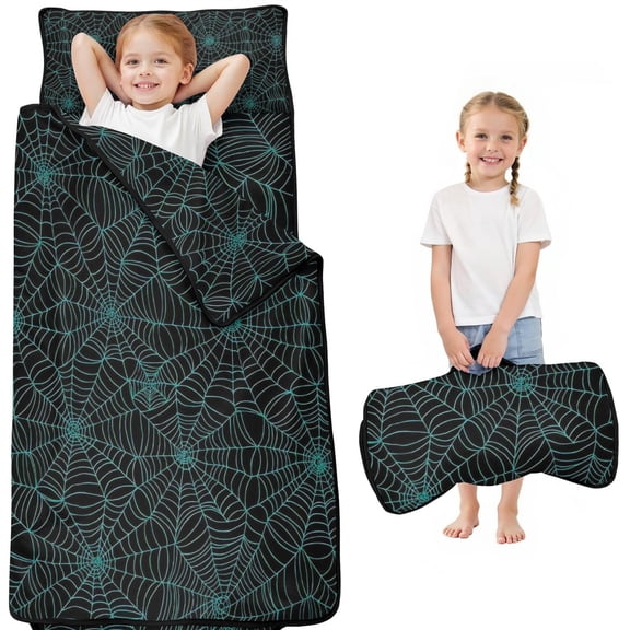 Halloween Spider Web Pattern Toddler Nap Mats for Kids Preschool,50"x20" Sleeping Mat Bag or Kids,Toddler Sleeping Bag,Toddler Nap Mat or Daycare