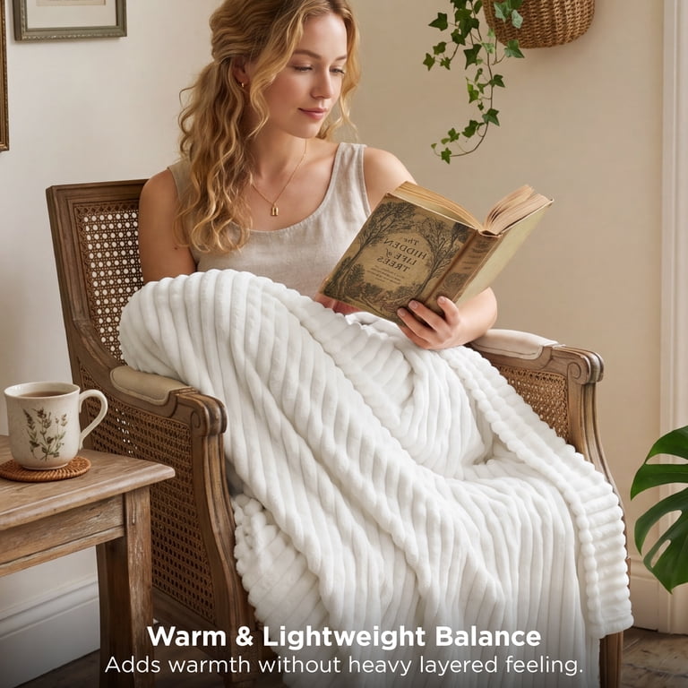 U by Bedsure White Fleece Throw Blanket, 50x60 Inches photo 8